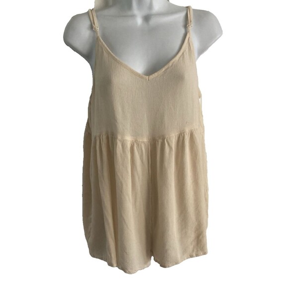 Roxy Womens Cream Cotton Gauze Sleeveless Romper Large Strappy Coastal Cottage - Picture 1 of 9